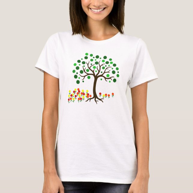 Camiseta Árbol común y flores de primavera en la Tierra (Anverso)