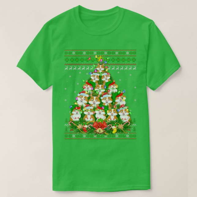Camiseta Árbol de alumbrado de Navidad de Hamster Santa Ham (Diseño del anverso)