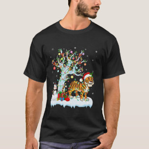 Camiseta Árbol de alumbrado de navidad de tigres Santa Hat
