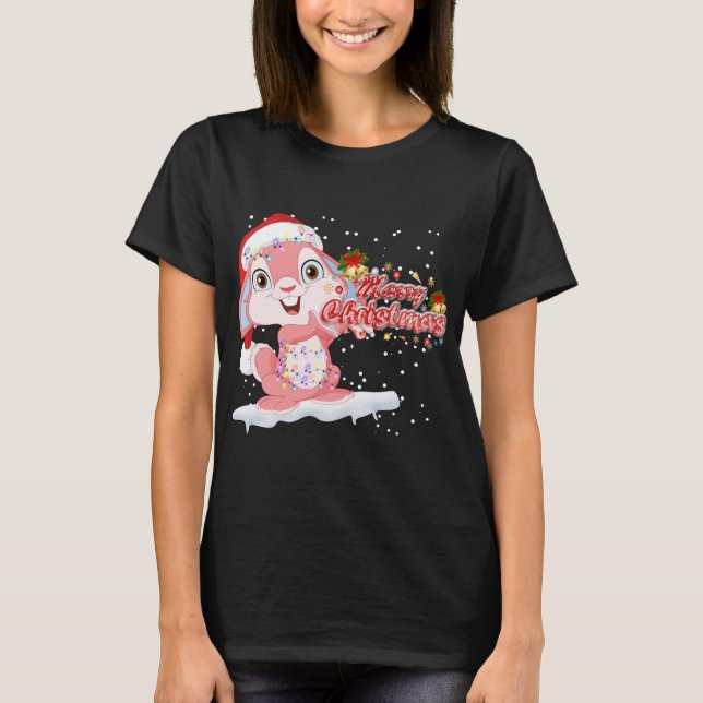 Camiseta Árbol de alumbrado de Navidad Santa Hat Conejo Bun (Anverso)