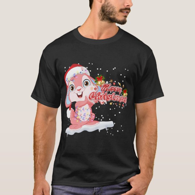 Camiseta Árbol de alumbrado de Navidad Santa Hat Conejo Bun (Anverso)