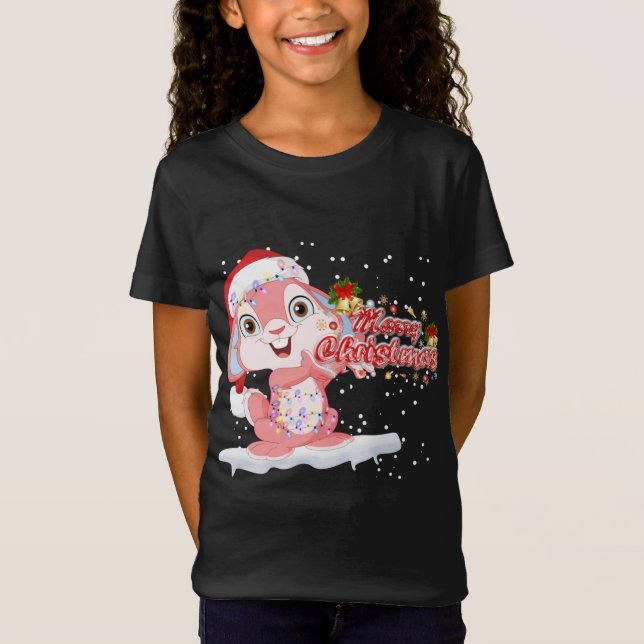 Camiseta Árbol de alumbrado de Navidad Santa Hat Conejo Bun (Anverso)