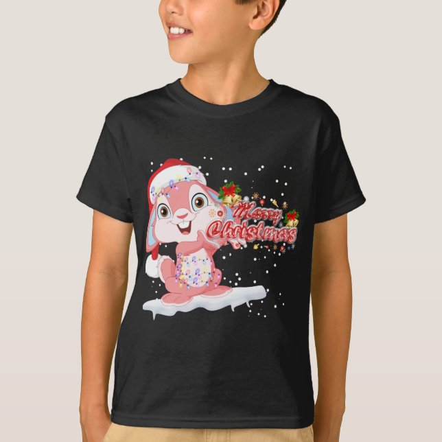 Camiseta Árbol de alumbrado de Navidad Santa Hat Conejo Bun (Anverso)