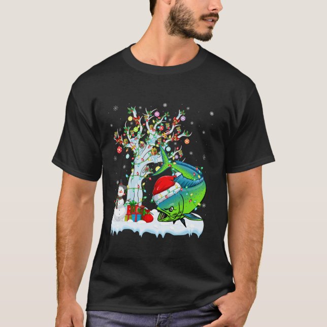 Camiseta Árbol de alumbrado de Navidad Santa Hat Mahi Fish  (Anverso)