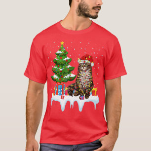 Camiseta Árbol de alumbrado de Navidad Santa Hat Maine Coon