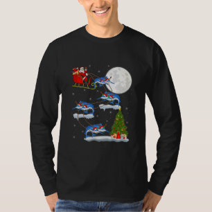 Camiseta Árbol de alumbrado de Navidad Santa Riding Pescad