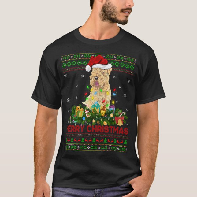 Camiseta Árbol de alumbrado navideño Santa Ugly Wheaten Ter (Anverso)