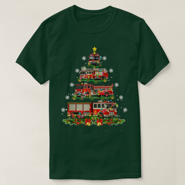 Camiseta Árbol de camión de bomberos de decoración divertid (Diseño del anverso)