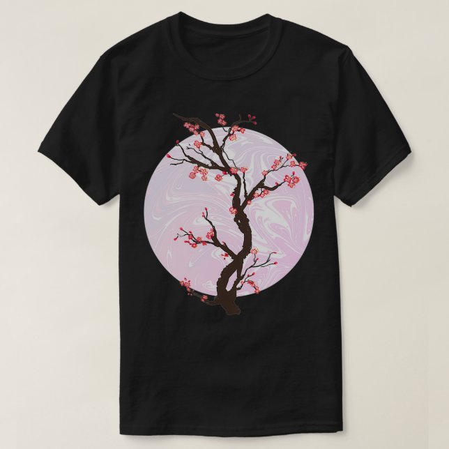 Camiseta Arbol De Cerezo Japonés Sakura Y Luna Rosa (Diseño del anverso)