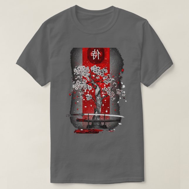 Camiseta Árbol de cerezo japonés Samurai Katana Sword  (Diseño del anverso)