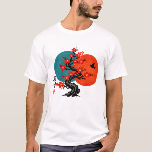 Camiseta Árbol de ciruelo zen Flor japonesa Arte a la tinta