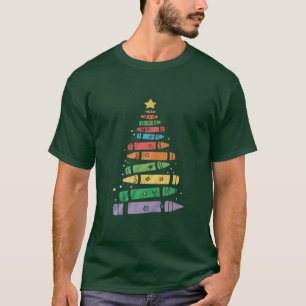 Camiseta Árbol de crayón de profesor de Navidad Luces de Xm