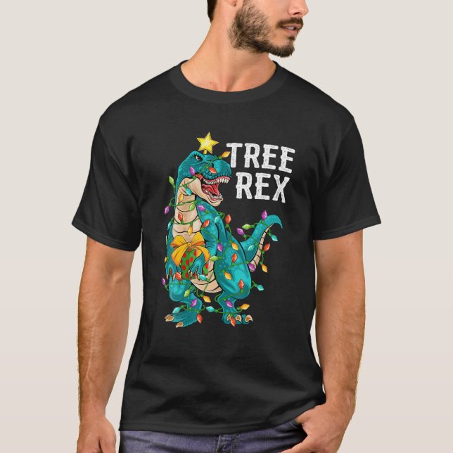 Camiseta Árbol de dinosaurios Rex Xmas enciende divertida d (Anverso)