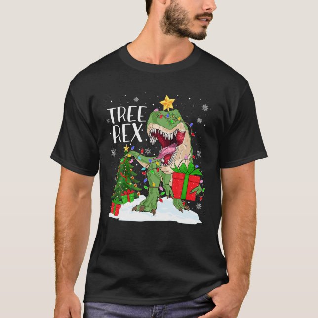 Camiseta Árbol de Dinosaurios Rex Xmas enciende Funny Dinos (Anverso)