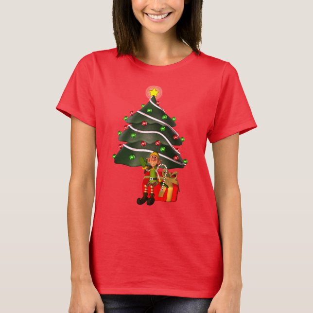 Camiseta Árbol de elfo macho de navidades Presente Cute (Anverso)
