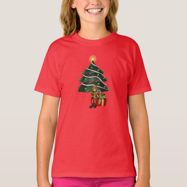 Camiseta Árbol de elfo macho de navidades Presente Cute (Anverso)