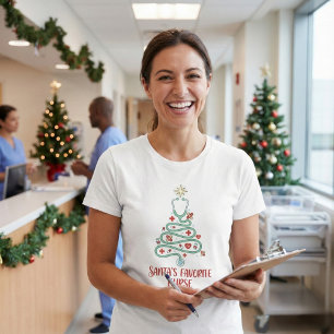 Camiseta Árbol de estetoscopio lindo favorito de Santa Clau