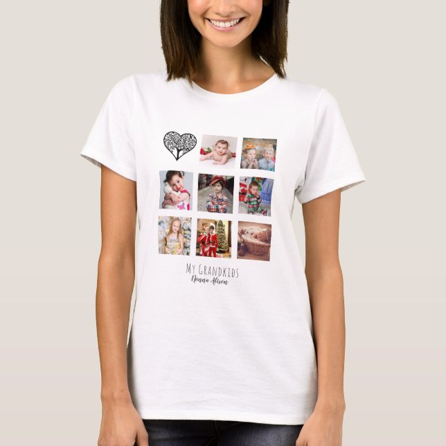 Camiseta Árbol de familia de nietos de Collage de fotos NON (Anverso)