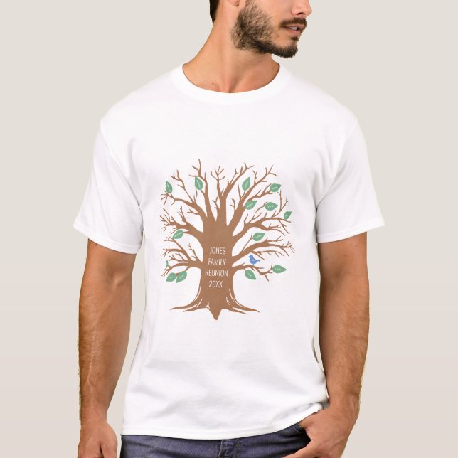 Camiseta Árbol de familia personalizado con hojas y pájaros (Anverso)