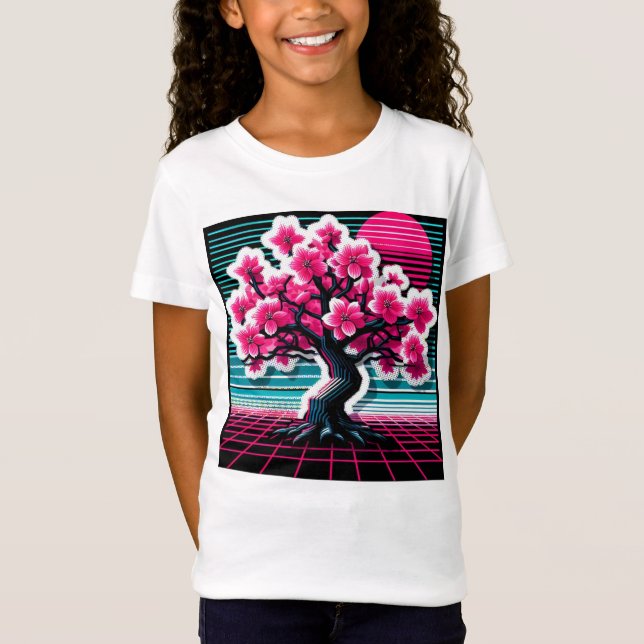 Camiseta Árbol de flor de cerezo Synthwave 803 (Anverso)