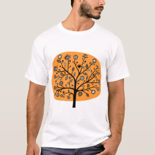 Camiseta Árbol de Flor Estilizado - Naranja Claro