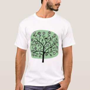 Camiseta Árbol de Flor Estilizado - Verde Desvanecido