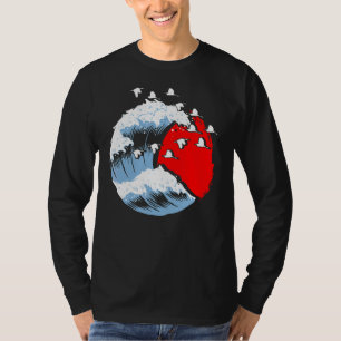 Camiseta Árbol de flores de cerezo de cigüeñas de bandera d