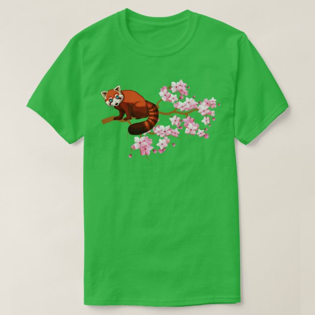 Camiseta Árbol de flores de cerezo japonés de panda roja (Diseño del anverso)
