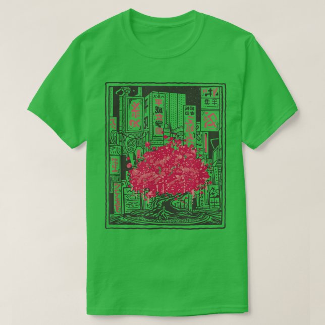 Camiseta Árbol de flores de cerezo sakura frente a la torre (Diseño del anverso)