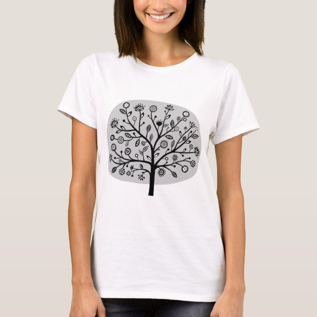 Camiseta Árbol de flores estilizadas - Gris claro (Anverso)