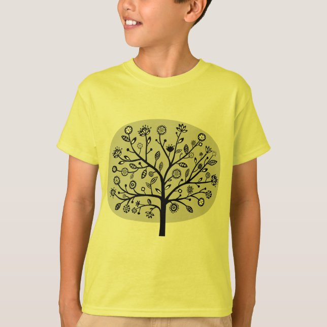 Camiseta Árbol de flores estilizadas - Gris claro (Anverso)