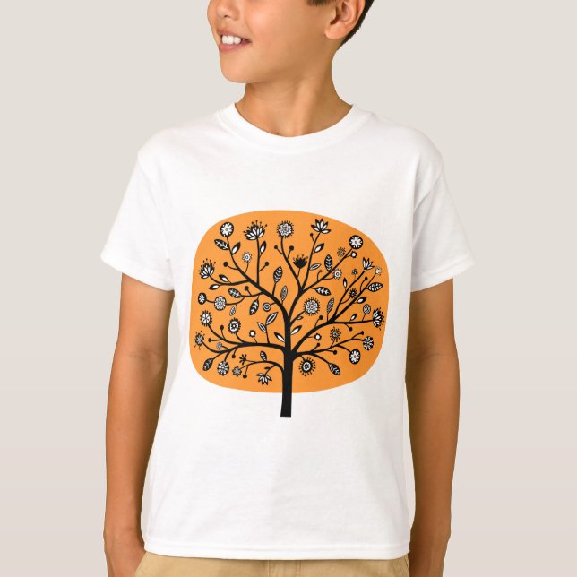 Camiseta Árbol de flores estilizado - Naranja ligero (Anverso)