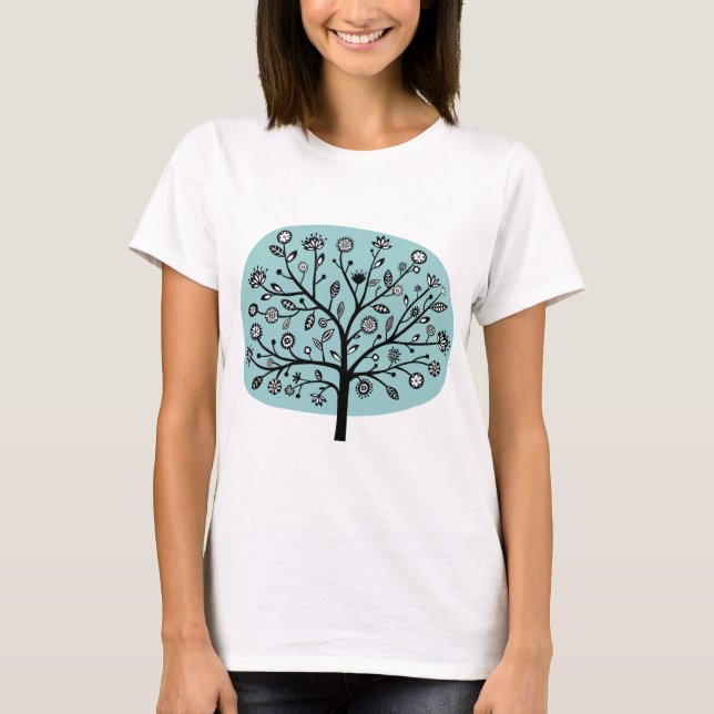 Camiseta Árbol de flores estilizado - Verde azul claro (Anverso)