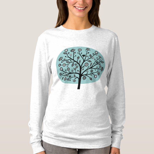 Camiseta Árbol de flores estilizado - Verde azul claro (Anverso)