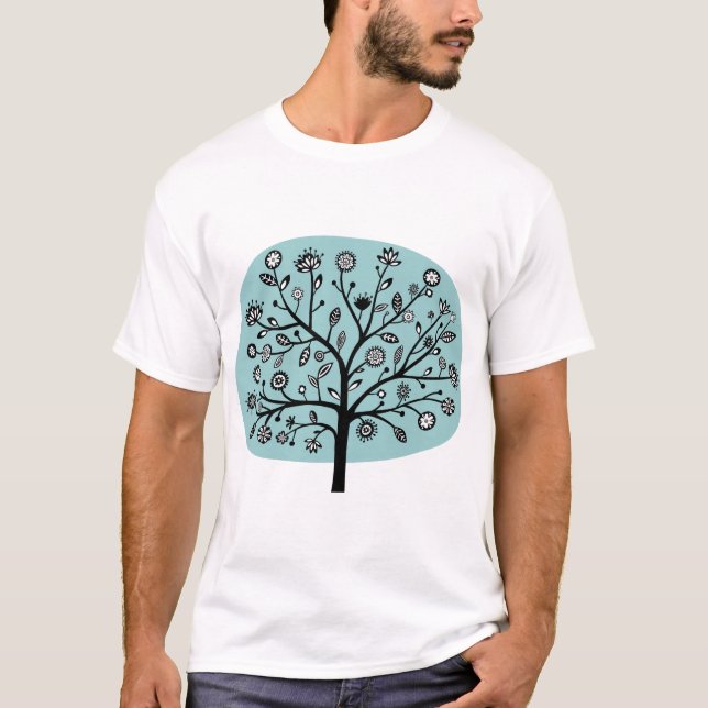 Camiseta Árbol de flores estilizado - Verde azul claro (Anverso)