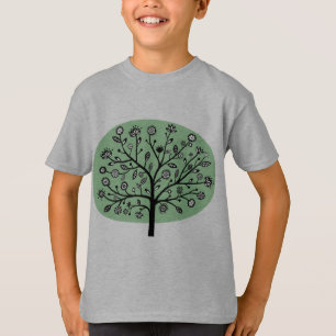 Camiseta Árbol de flores estilizado - verde desenfadado