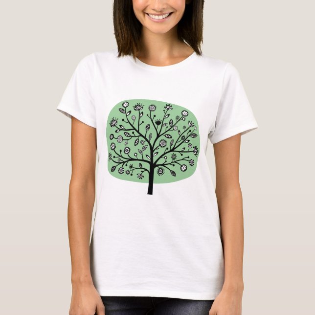 Camiseta Árbol de flores estilizado - verde desenfadado (Anverso)