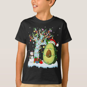 Camiseta Árbol de frutas aguacate Xmas Iluminación Santa Ha