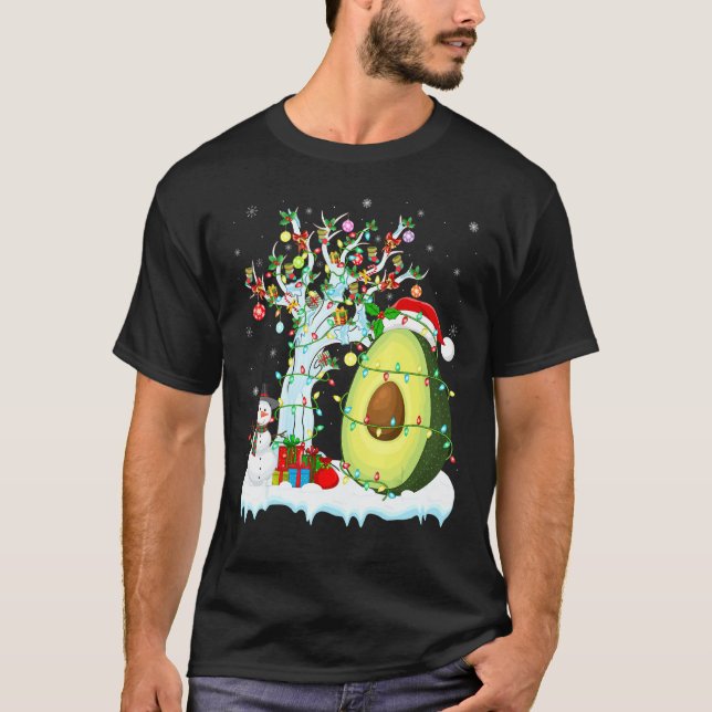 Camiseta Árbol de frutas aguacate Xmas Iluminación Santa Ha (Anverso)