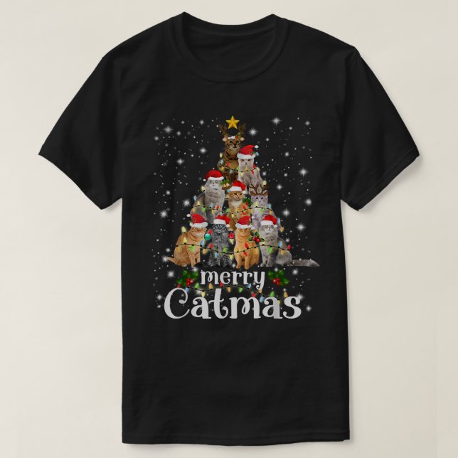 Camiseta Árbol de gato con Santa Hat Feliz Navidad (Diseño del anverso)