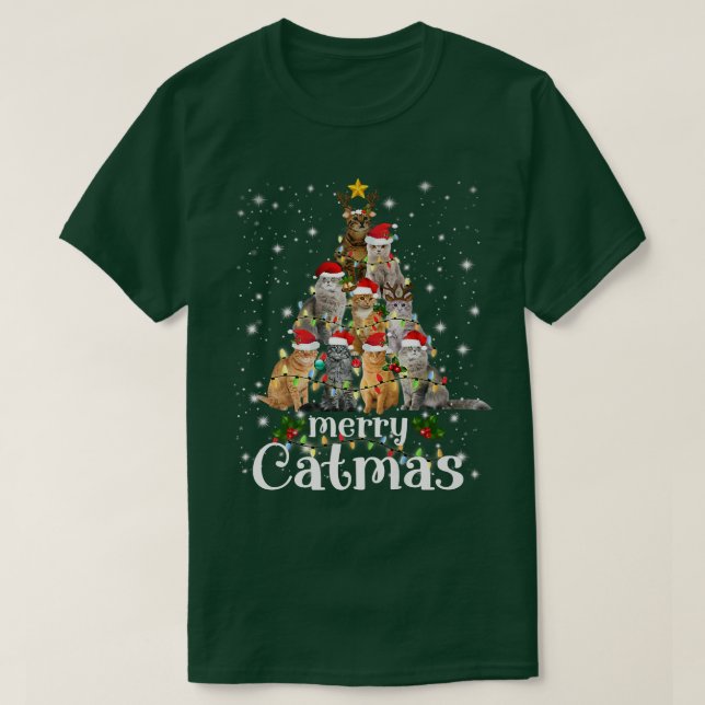 Camiseta Árbol de gato con Santa Hat Feliz Navidad (Diseño del anverso)