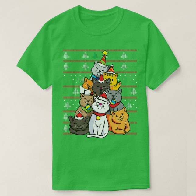 Camiseta Árbol de gato navidad gatos gatos Navidad Funny Ga (Diseño del anverso)