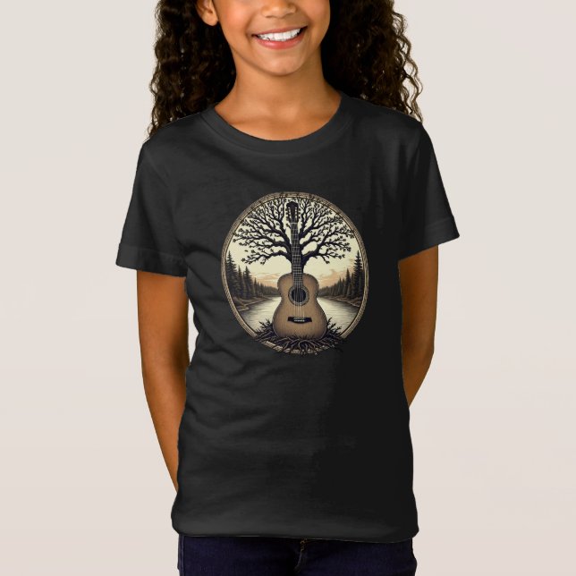 Camiseta Árbol de guitarra acústica a orillas del lago Armo (Anverso)