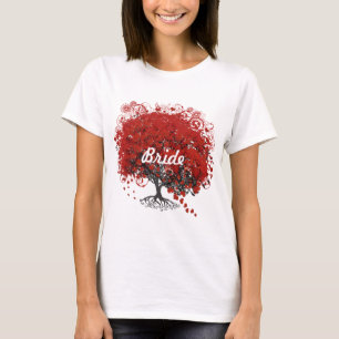 Camiseta Árbol de hojas del corazón rojo
