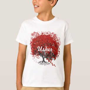Camiseta Árbol de hojas del corazón rojo