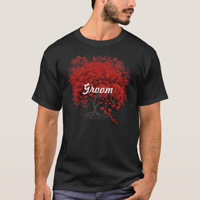 Camiseta Árbol de hojas del corazón rojo (Anverso)