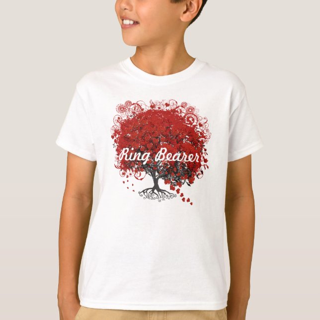 Camiseta Árbol de hojas del corazón rojo (Anverso)