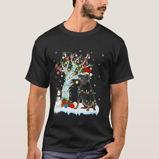 Camiseta Árbol de iluminación de Navidad Santa Hat Rottweil (Anverso)