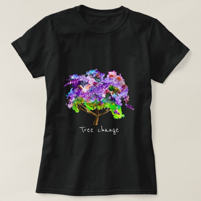 Camiseta Arbol de jacarandá morado acuarela arte fino (Diseño del anverso)