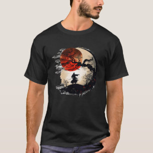 Camiseta Árbol De La Luna Roja De Cerezo De Samurai Japonés